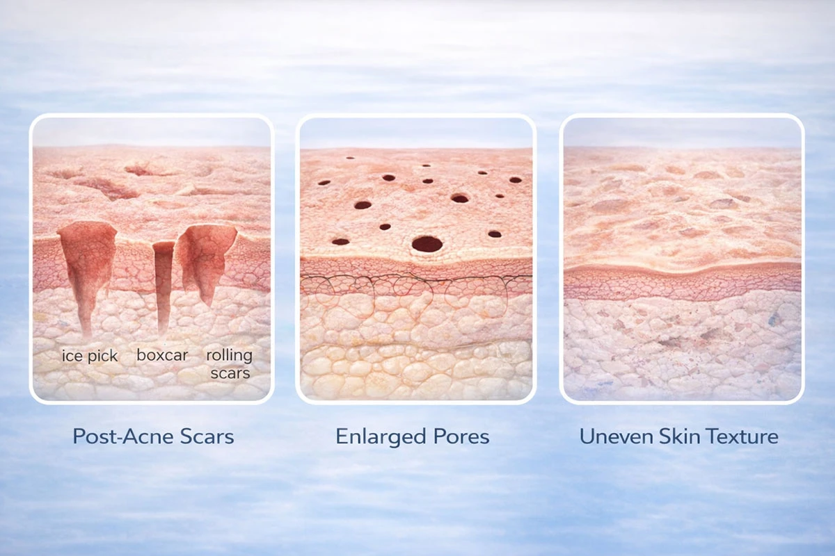 wodurch sich Post-Akne vergrößerte Poren und ungleichmäßige Hauttextur unterscheiden